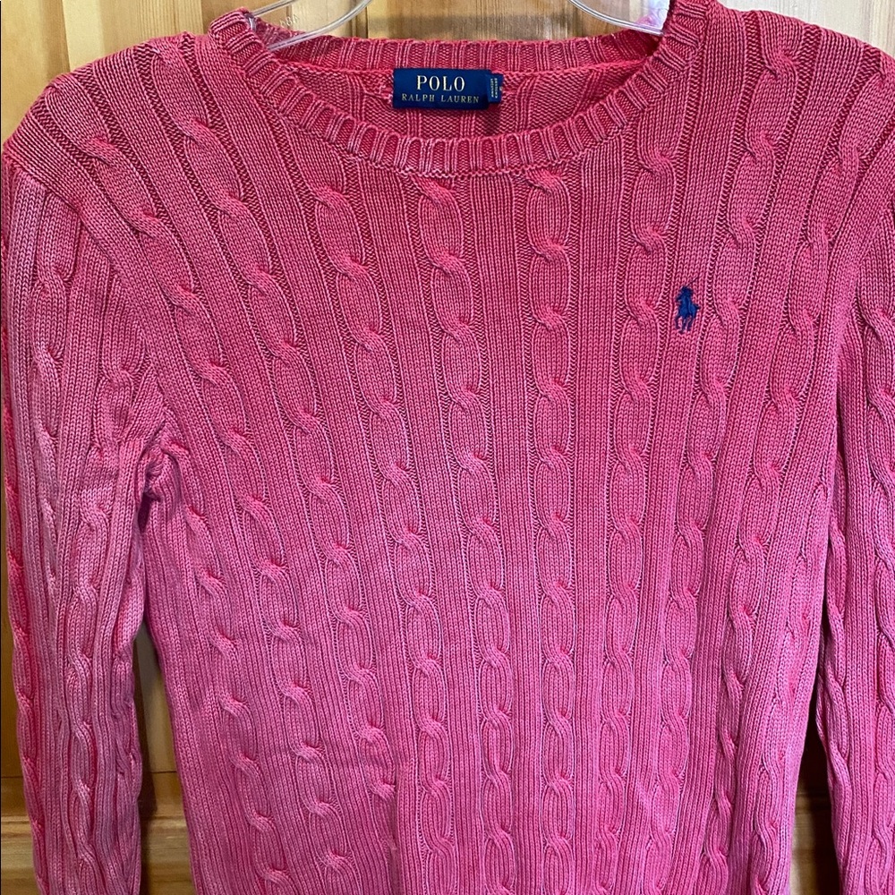 Polo by Ralph Lauren Junior’s Distressed Look Pink Crewneck Sweater Medium - Picture 5 of 9